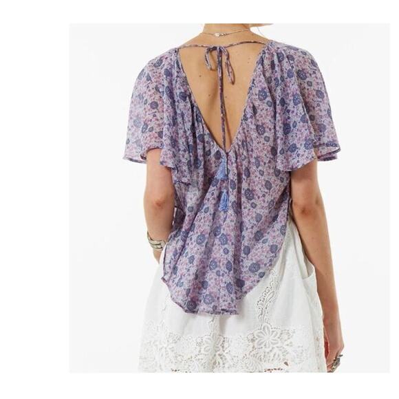 Spell & The Gypsy Sz L Kombi Flutter Top Floral Lavender Purple Blouse - Picture 2 of 10